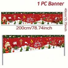 Christmas Outdoor Banner Decoration, 200x40cm Polyester Hanging Banner With Santa & Snowman, Festive Entryway Garden Decor, Multipurpose Merry Christmas New Year Holiday Banner Without Electricity