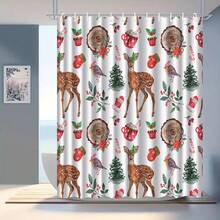 1 tấm rèm tắm polyester chống thấm nước in kỹ thuật số hình bông tuyết Giáng sinh, khu vực khô và ướt riêng biệt, chủ đề mùa đông - Nhiều màu - Xem 1