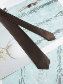 ZONFAZ 1pc Men Mocha Brown Smooth Glossy Texture 2" Ultra Slim Necktie, Suitable For Weddings, Christmas Parties, Thanksgiving, Gatherings, Parties And Daily Wear Men Necktie - Mocha Brown - View 4