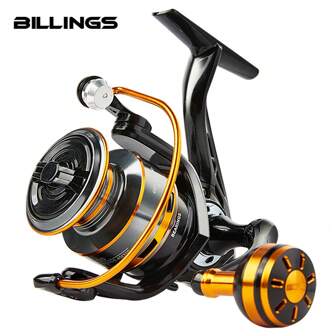 BILLINGS FH 系列旋转渔线轮，淡水咸水旋转渔线轮，最大阻力高达 22 磅，超平滑轴承，5.2:1 齿轮比，带铝制线轴的渔线轮，CNC 金属摇杆左/右可互换