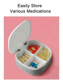 Pink Floral Letter Medicine Box, Four Compartment Portable Pill Storage Compartment, Mini Jewelry And Pill Box, Personalized Creative Gift With Name Identification, Waterproof Plastic Travel Medicine Storage Box Travel Essentials Travel Accessories Travel Must Haves - White - View 6