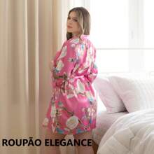 Satin Robe Women's Printed Robe Adult L 1/2 Sleeve - 優雅 - 查看 2