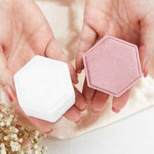 1pc 5*4.5*4.5 Cm Velvet Ring Box For Couples, White/Pink Ring Box For Engagement Rings, Hexagonal Velvet Wedding Jewelry Storage Box, Vintage Octagonal Double Ring Box For Rhinestone Ring And Earrings, Suitable For Ring And Earring Storage, Suitable For Proposal, Wedding, Gift Giving, Anniversary To Wife. Can Also Be Used For Portable Travel. Back To School - Multicolor - View 6