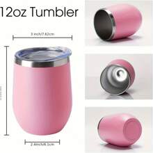 (4 Pack) 12 Oz Stainless Steel Wine Tumbler With Lid And Straw, Stainless Steel Travel Mug For Hot And Cold Drinks, Wine, Coffee, Cocktails, Christmas Drinks, Home And Gifts - Hồng - Xem 5