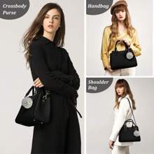 NEWHEY Túi xách da có quai xách cho nữ, túi đeo chéo chống nước, túi xách chống trộm cho nữ - màu đen - Xem 5