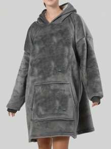 1件加厚抓绒套头连帽睡袍，情侣居家休闲服，保暖防风，适合秋冬季节，舒适保暖，蓬松柔软。 - 灰色 - 查看 7