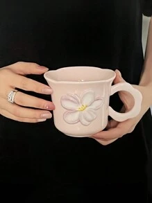 1pc Ins Style Floral Ceramic Coffee/Tea Mug, & Creative Design, Fashionable Breakfast Milk Cup, Household Water Cup Back To School - Multicolor - View 12