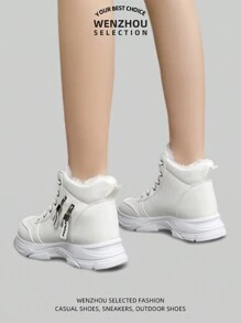 大码 35-45 女式冬季保暖高帮靴 - 时尚、耐用、休闲、高档、户外运动风格 - 白色 - 查看 9