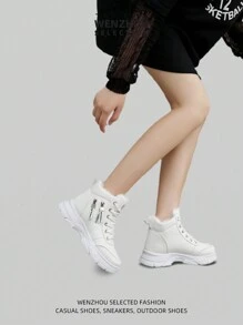 大码 35-45 女式冬季保暖高帮靴 - 时尚、耐用、休闲、高档、户外运动风格 - 白色 - 查看 7