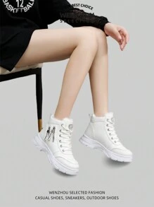 大码 35-45 女式冬季保暖高帮靴 - 时尚、耐用、休闲、高档、户外运动风格 - 白色 - 查看 6