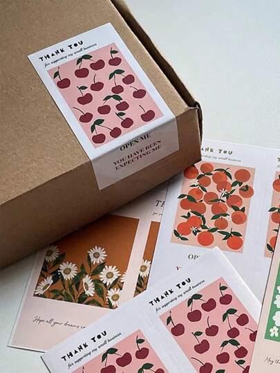 50张贴纸/包 简约花朵感谢贴纸 礼盒封口贴纸 包装装饰贴纸。