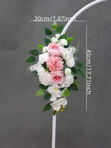 玫瑰婚礼过道花几何拱门花，人造花装饰适用于仪式背景、派对和节日、情人节、礼物 - 白色 - 查看 8