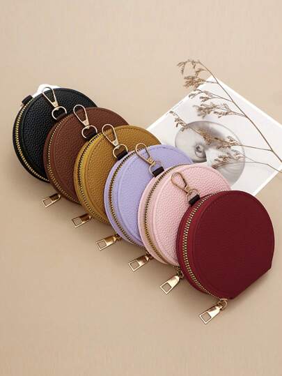 1 Stück Reißverschluss-Kopfhörer-Etui mit geprägter Lederstruktur und Schlüsselhalter für Frauen, Mini-Geldbörse, Portemonnaie, Münzbörse