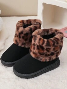 1 đôi bốt đi tuyết ấm áp có lót lông họa tiết da báo cho bé trai, nhẹ, chống trượt, thích hợp cho các môn thể thao ngoài trời, mùa đông - màu đen - Xem 1