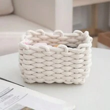 1 pièce Panier de rangement pour cosmétiques tressé, panier de rangement en corde, panier de rangement pour débris de bureau, panier de pique-nique portable, décoration de bureau, organisateur de maquillage, décoration de salle de bain, organisateur de maquillage d'été
