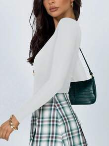 Huskary Womens Fall Deep V Neck Long Sleeve Shirts Modal Slim Fit Basic Tee Tops 2024 - White - View 5