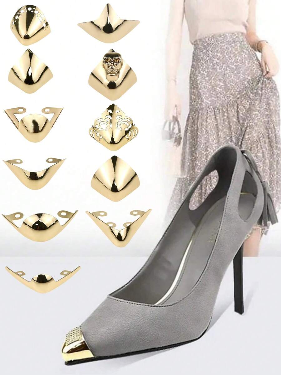 2 件装皮鞋配件金属套女士高跟鞋鞋头保护器防踢套尖头隐形装饰 - 彩色 - 查看 1