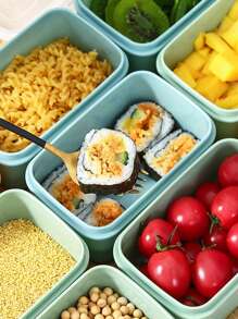 Conjunto de 1/4 piezas Fiambrera cuadrada, recipiente de almacenamiento de alimentos apilable con tapa, sello hermético, caja de almuerzo de plástico apta para microondas para frutas, verduras, frutos secos, carne - Reutilizable, de plástico - Multicolor - Ver 7