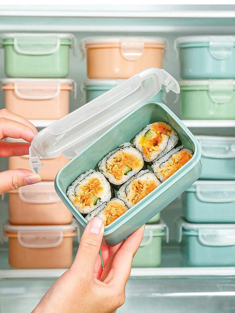 Conjunto de 1/4 piezas Fiambrera cuadrada, recipiente de almacenamiento de alimentos apilable con tapa, sello hermético, caja de almuerzo de plástico apta para microondas para frutas, verduras, frutos secos, carne - Reutilizable, de plástico