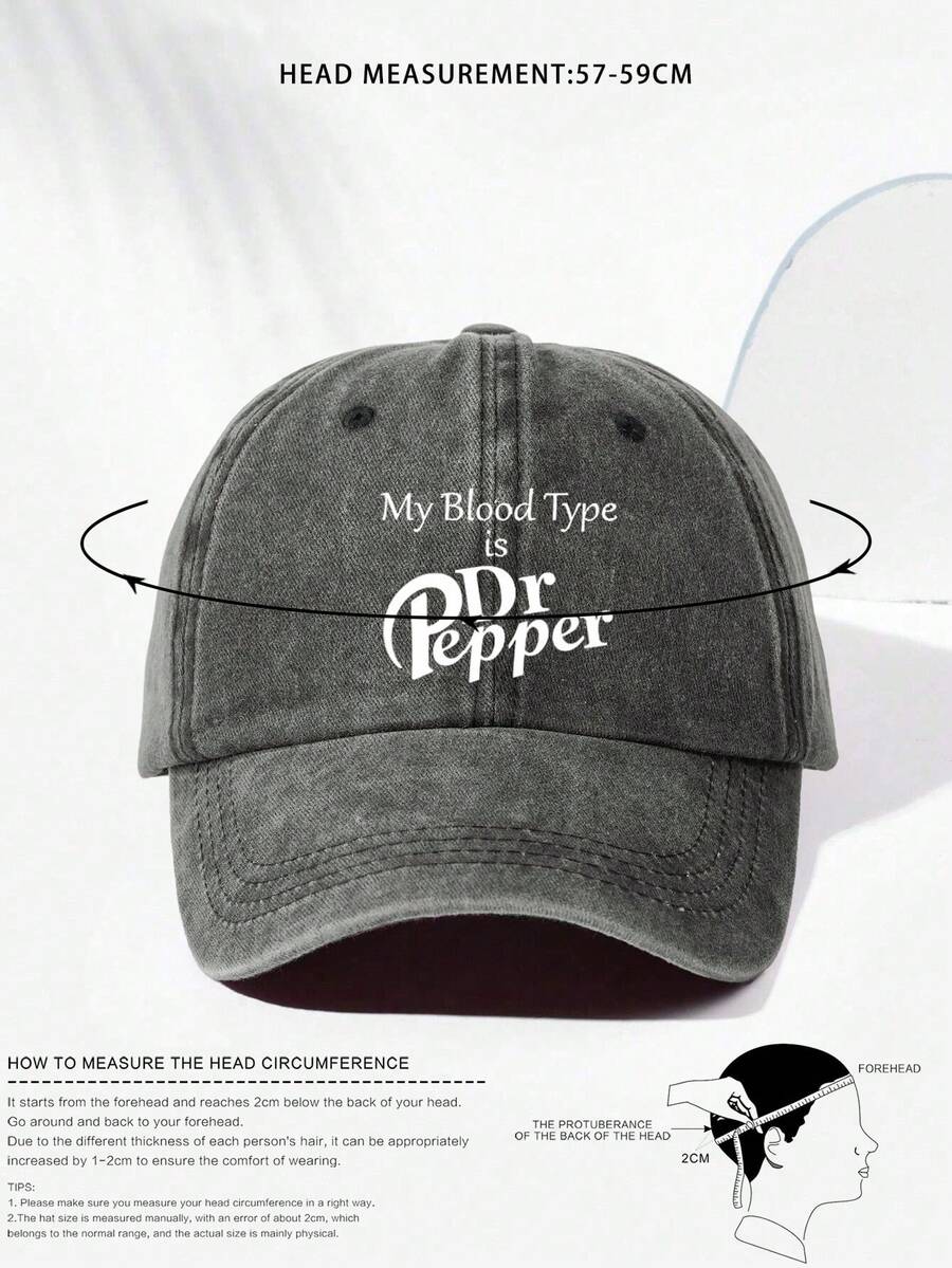 1pc My Blood Type Is Printed Washed Baseball Cap, Breathable Adjustable