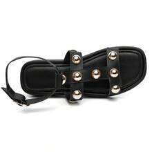 Women's Black Papete Sandal With Gold Studs Comfort Flat - 黑色 - 查看 4