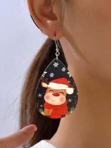 圣诞泪珠耳环，带雪花、圣诞帽和驯鹿耳环，适合女性日常或派对佩戴 - 彩色 - 查看 2