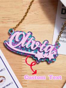 Customized Acrylic Pendant Necklace With Name And Star Design, Custom Gift, Birthday Gift Back To School Winter Gift Ideas Boy Girl Valentine's Day - Gold - View 3