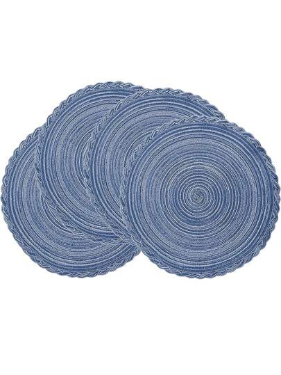 Conjunto de 2/4/6/8 peças de jogos americanos redondos para mesa de jantar - jogos americanos de cozinha antiderrapantes resistentes ao calor, 15 polegadas, laváveis e fáceis de cuidar, adequados para jantares, churrascos, uso interno e externo (azul)