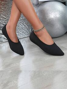 Giày lười đế bằng mũi nhọn cho nữ, thiết kế mềm mại, giản dị, đa năng cho mùa xuân thu, cỡ lớn - màu đen - Xem 3