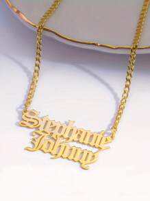 Personalized Minimalist Customized Necklace, Customized Double Name Pendant Necklace, Gold Chain Necklace, Customized Letter Name Pendant, Hip-Hop Style Jewelry, Multiple Font Choices, Customized Necklace, Choker, Birthday Party Accessory Gift - Gold 2 - View 5