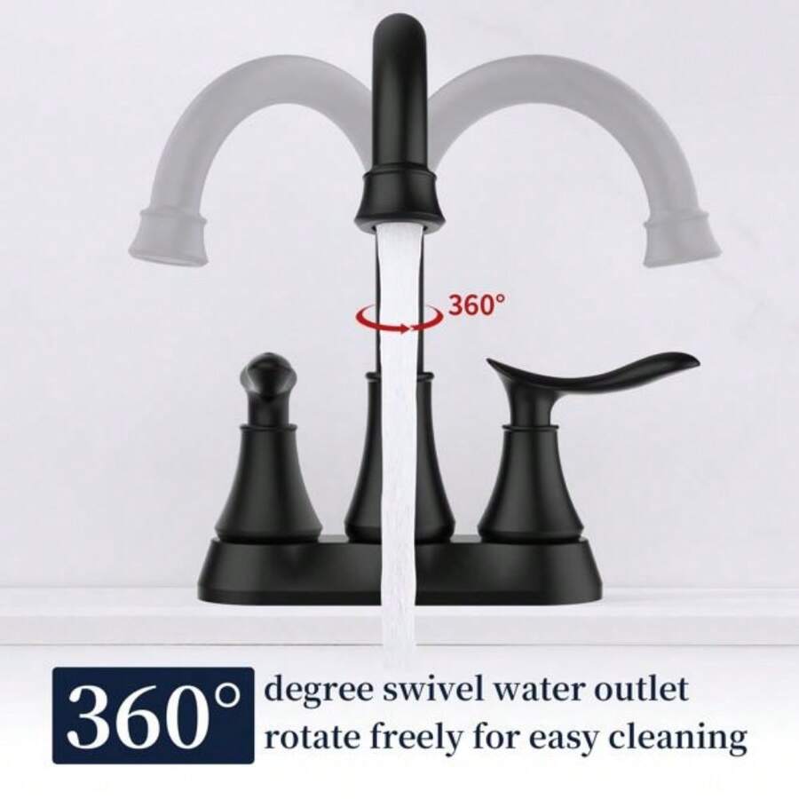 2Handle 4Inch Matte Black Bathroom Faucet, Bathroom Vanity Sink