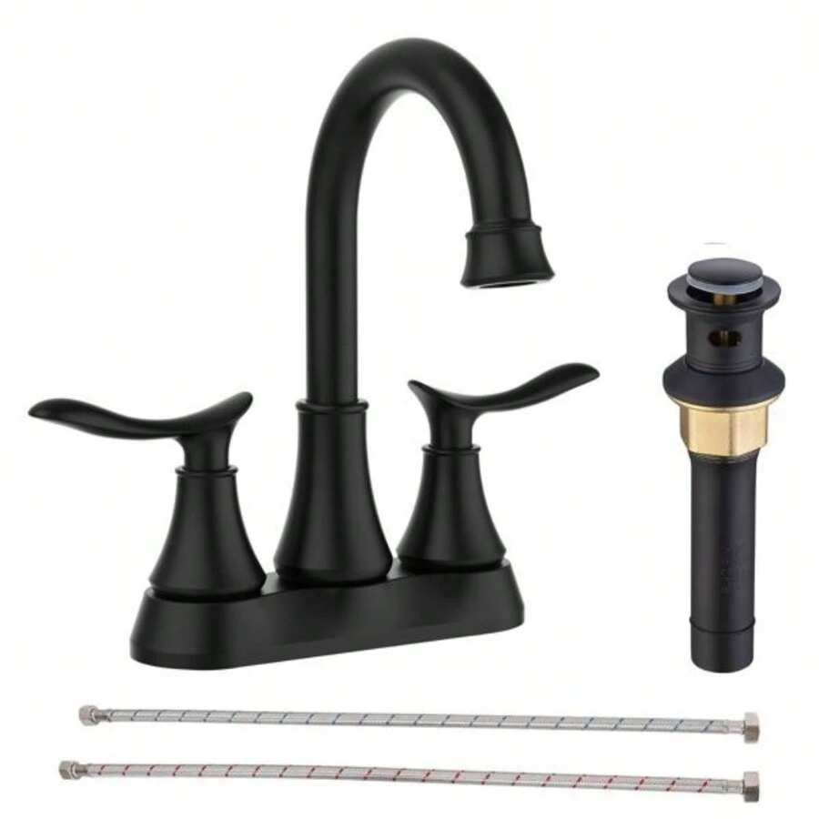2Handle 4Inch Matte Black Bathroom Faucet, Bathroom Vanity Sink