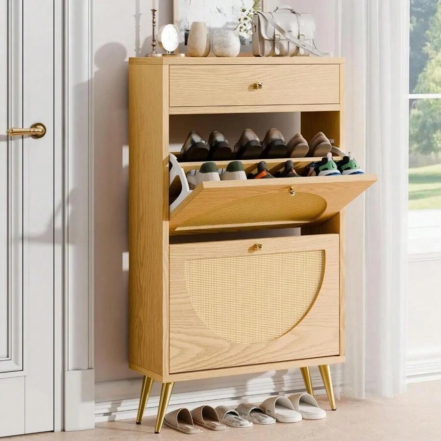 Shoe With 2 Flip Drawers Shoe Storage With 1 Pull