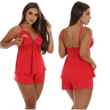 Kit 2 Baby Doll And 1 Nightgown Breastfeeding Pregnancy Postpartum Surgery Maternity Pajamas Lace Comfort - 灰色 - 查看 3