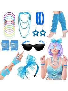 9 件 1980 年代迪斯科服装配饰，1980 年代霓虹花卉印花连衣裙派对套装和服装，适合女性 - 80年代套裝 - 查看 13