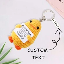 1pc Cute Shark And Duck Holding Card Design Knitted Keychain, Creative Customized Keyring, Funny Emotional Support Shark Pendant Gift, Positive Little Duck Charm, Encouragement Gift For Friends In Difficulty