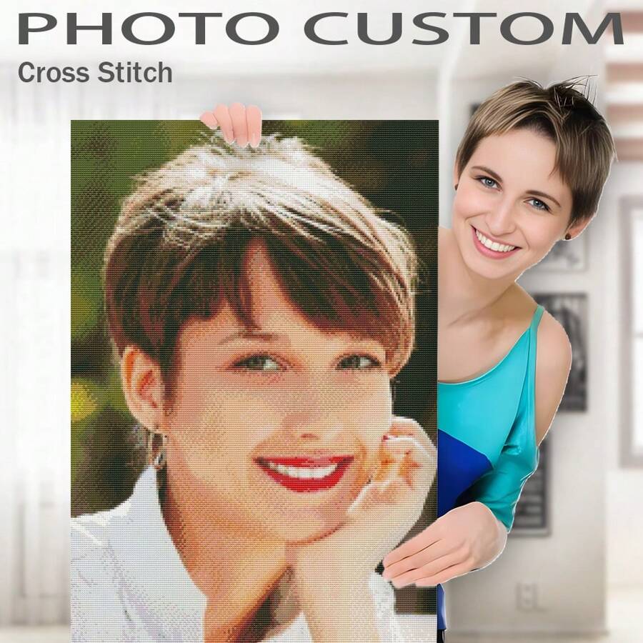 Foto-angepasster Kreuzstich-Bausatz, personalisierbar mit eigenen Fotos, handgefertigte bestickte Kreuzstich-Bausätze mit bedruckter Leinwand, Weihnachtsdekoration Geschenke