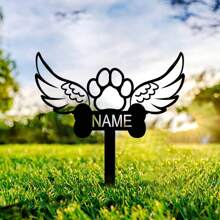 1pc Custom Angel Wings Paw Pet Memorial Garden Stake,Personalized Grave Marker Stake,Pet Cat Dog Memorial Yard Stake,Outdoor Garden,Custom Butterfly Cross Memorial Garden Stake,Custom Memorial Cross With Wings Metal Stake