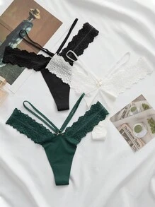 1-Piece Custom Christmas Lady Lace Stitching Seamless Delicate Thin Belt Sexy Thong Underwear For Women