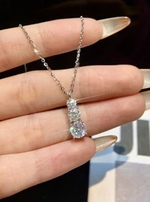 1Pc Luxury Three Diamond Necklace Moissanite Diamond Pendants Necklace S925 Sterling Silver Wedding Necklace Engagement Necklace Luxury Jewelry For Gifts Girls Women Anniversary