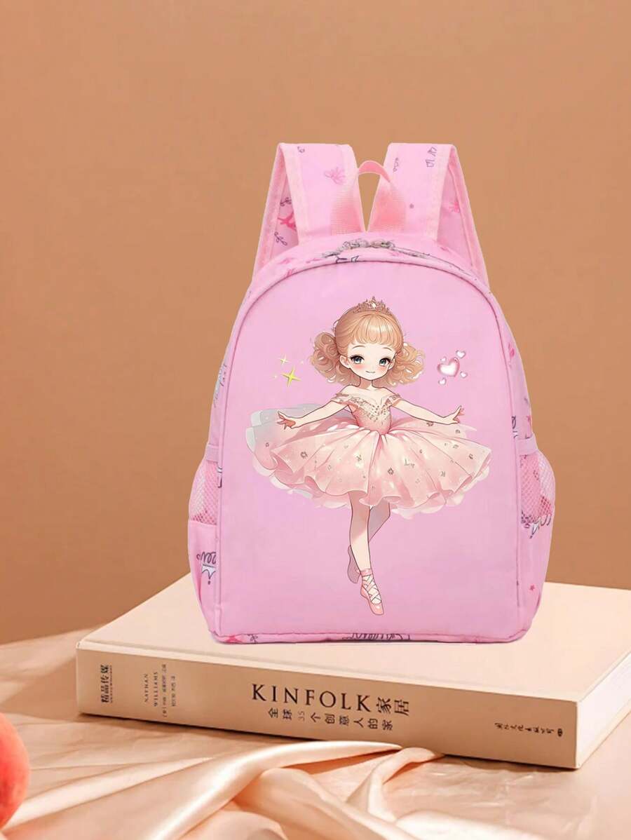 1pc Princess Theme Fashion Backpack For Girl - Nylon Material, Adjustable Shoulder Strap, Zipper Closure, Random Print, Fade-Resistant Polyester Lining, Cute Cartoon Pattern - Perfect For Travel And School, Suitable For Girls 14 Years Old And Above