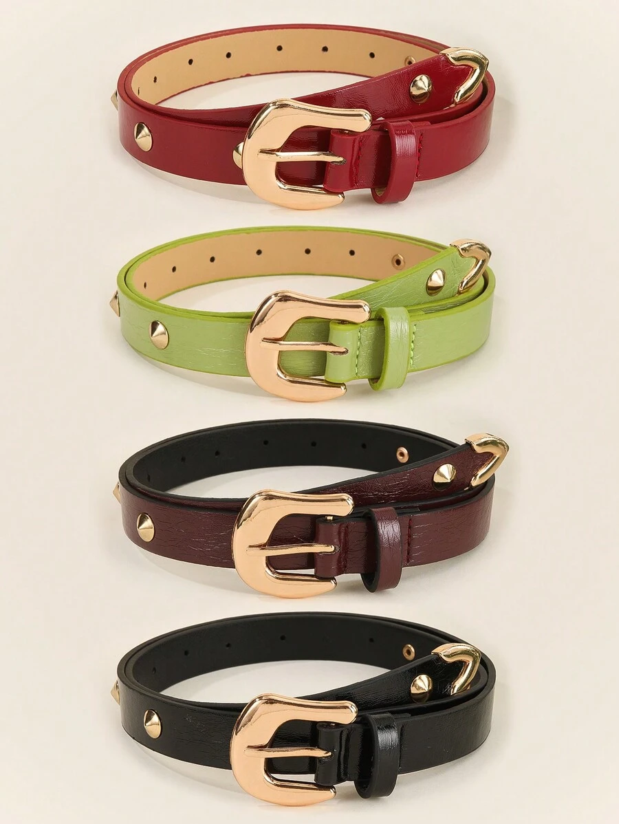 1 Pc Women's Luxury Casual Multi-Color Rivet Crocodile Grain Leather Belt, Versatile Daily Accessory