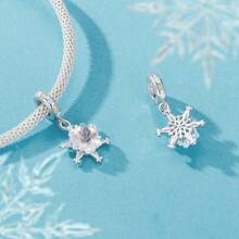 WOSTU 1件925纯银冬季雪花系列时尚浪漫冰花、雪月、冰晶玻璃吊坠珠、雪花隔珠和冰花吊坠，适合女孩和女士DIY手链项链首饰制作，情人节礼物 - 銀色 - 查看 6