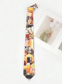 1 件男士休闲印花绘画动物图案涤纶领带情人节男士领带