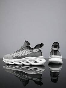 Giày thể thao đế thấp thoáng khí lưới đan nhẹ cho nam, giày chạy bộ đế rỗng có dây buộc, hấp thụ sốc - tro trắng - Xem 3