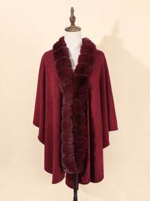 1 chiếc khăn choàng Poncho dài nhiều màu cổ lông nhân tạo phân đoạn ngắn dành cho nữ, ấm áp, chống gió, thời trang, thích hợp cho không gian có máy lạnh, đi chơi, du lịch, tụ tập, tiệc tùng, ngày lễ - Khăn choàng bốn mùa nhiều màu - Xem 3