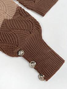 Women's Casual V-Neck Contrast Color Long Sleeve Sweater, Nutmeg Color, Autumn/Winter