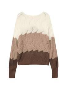 Women's Casual V-Neck Contrast Color Long Sleeve Sweater, Nutmeg Color, Autumn/Winter