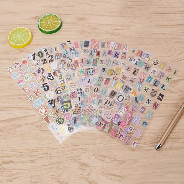 1 Set Of 6 Sheets Letter & Number Stickers,Office,Educational,Decorative,Scrapbooking,Diary DIY Stickers,Letter Stickers,Number Stickers,Sticker Sheets,Letter Stickers,Stickers,Stickers Set,Transparent Stickers,Birthday Stickers,Initial Sticker,Sticker Sets,Book Stickers,3d Stickers