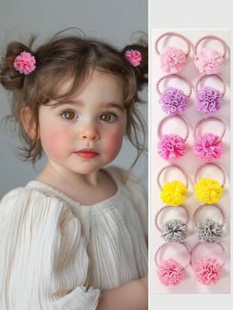 10 st/set färgglada mesh spetsbollar, söta prinsesshårtillbehör för flickor, mjuka scrunchies för barnhår